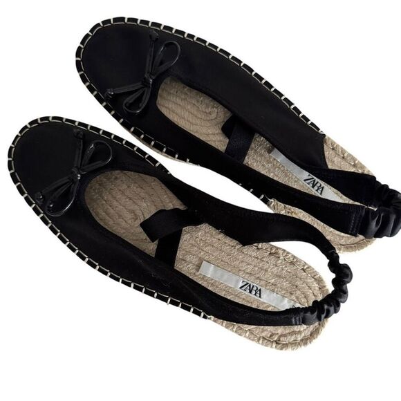 Zara Balletcore Bow Espadrilles Flats Black Size 37 - Picture 4 of 9
